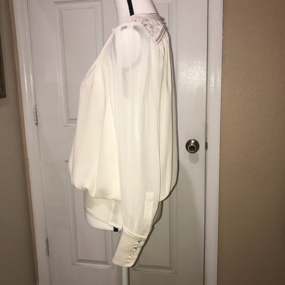 BCBG MAXAZRIA -Faux Wrap Cutout Bodysuit Blouse - Picture 5 of 12